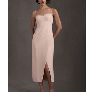 BHLDN Emmanuelle Georgette Dress Blush Sweetheart Bustier Slit Midi size 10 new